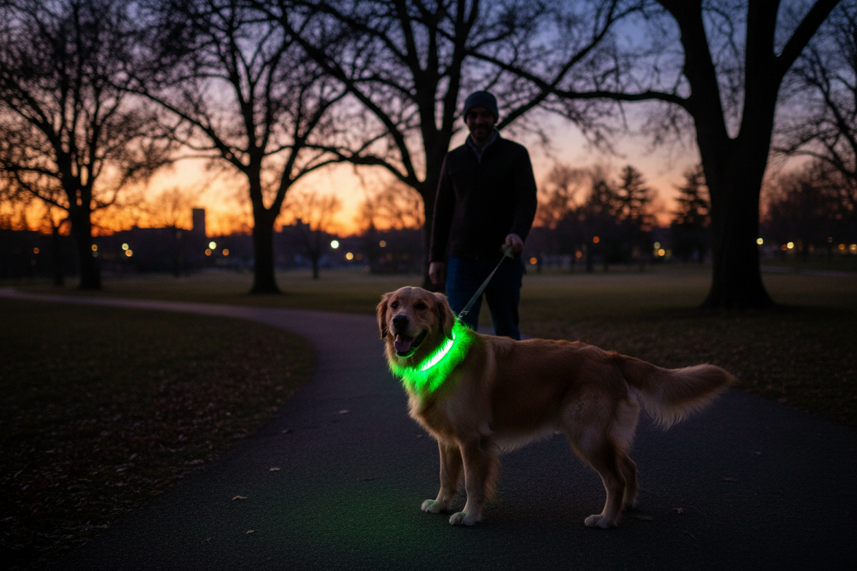 Chien portant un collier fluorescent