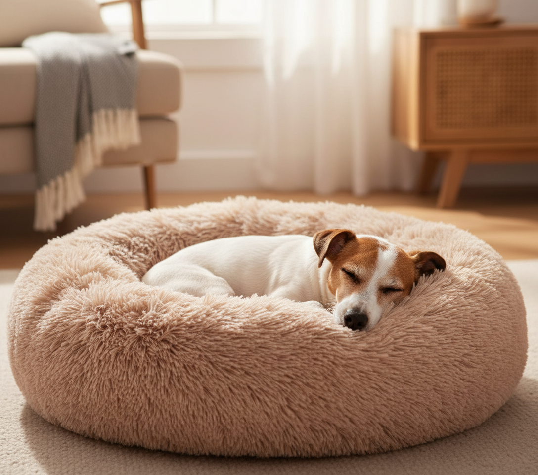 Chien sur coussin douillet