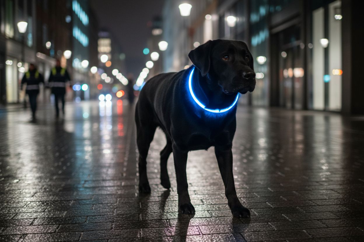 Chien en promenade nocturne